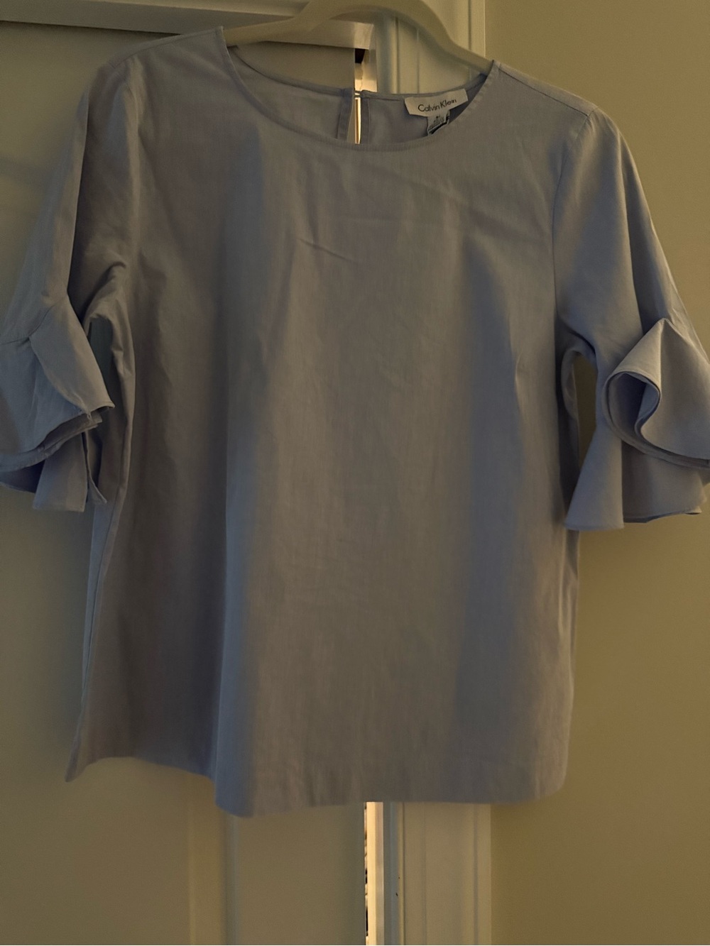 NEW Calvin Klein Light Blue Ruffle Sleeve Women's Blouse-Size Small